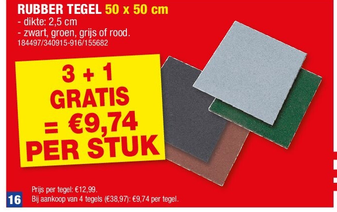 RUBBER TEGEL 50 x 50 cm