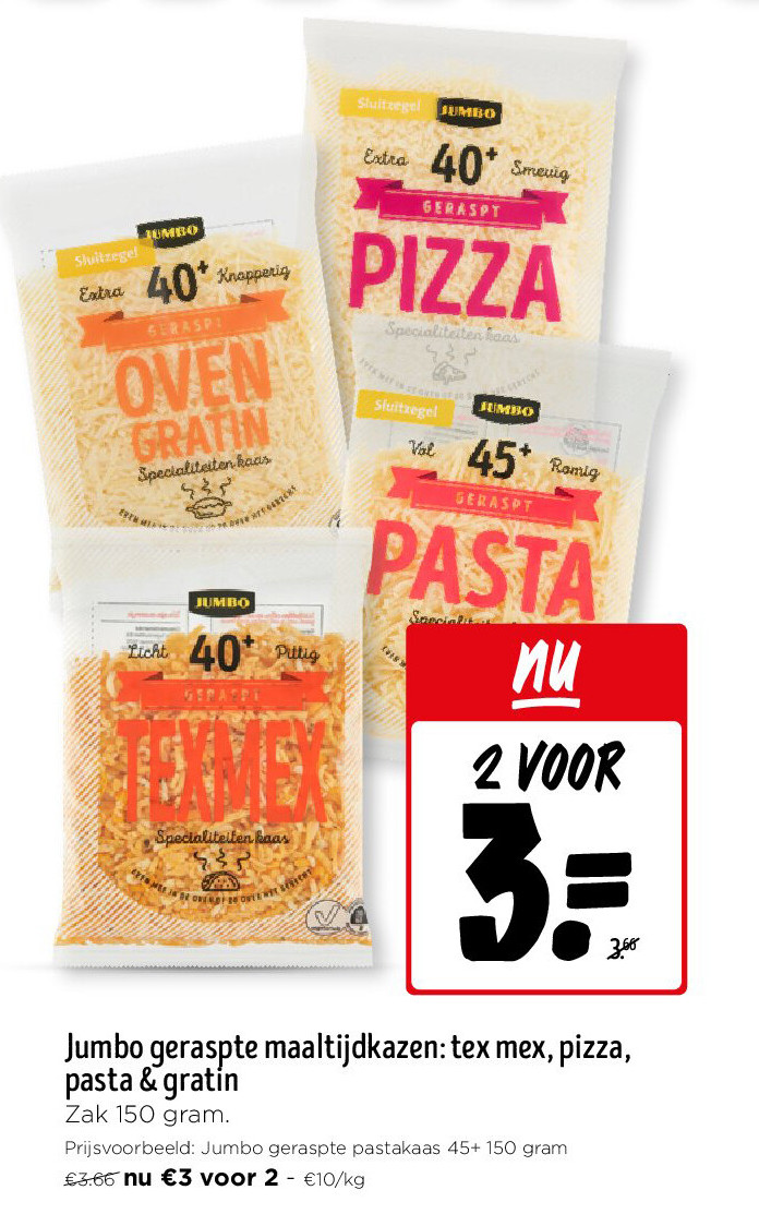Jumbo geraspte maaltijdkazen: tex mex, pizza, pasta & gratin