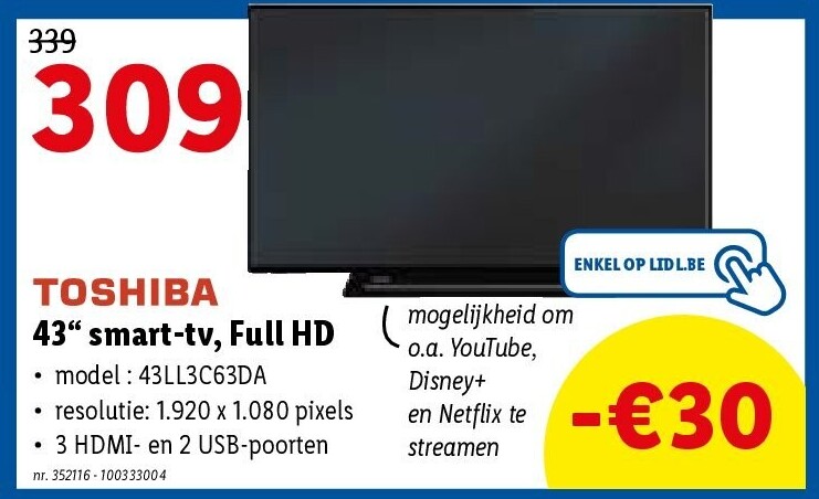 TOSHIBA 43“ smart-tv, Full HD