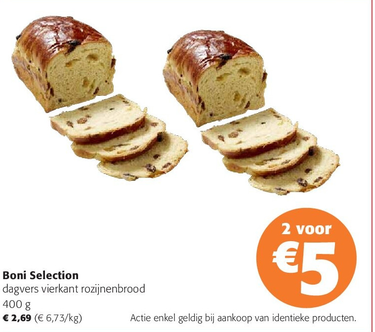 Boni Selection dagvers vierkant rozijnenbrood 400 g