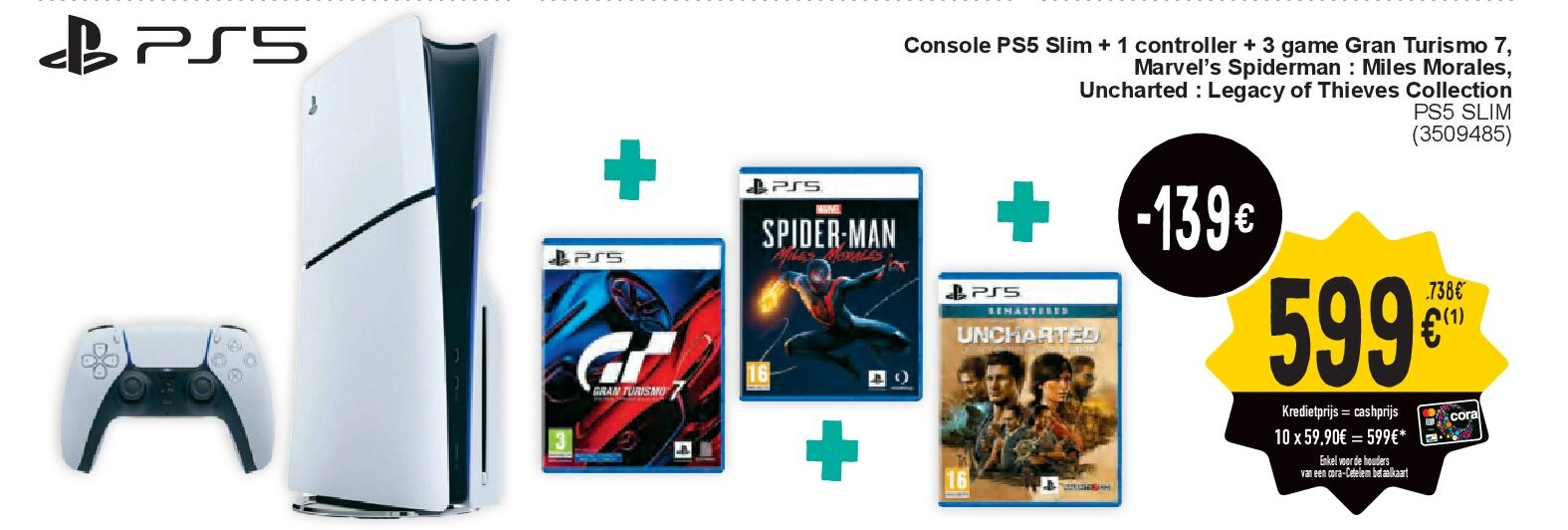 Console PS5 Slim + 1 controller + 3 game Gran Turismo 7, Marvel’s Spiderman : Miles Morales, Uncharted : Legacy of Thieves Collection