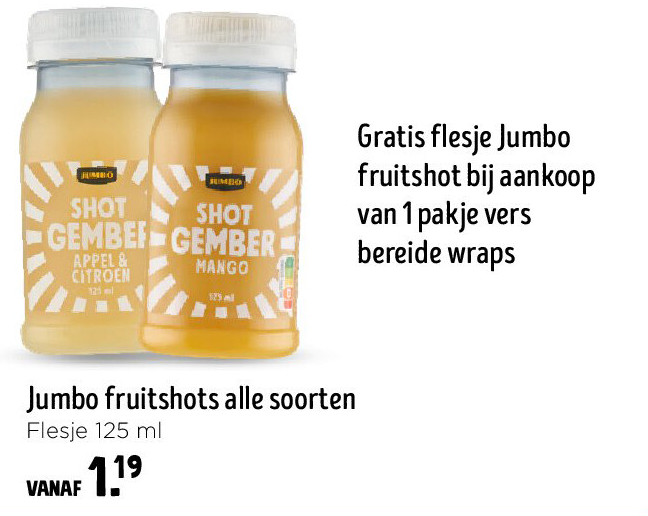 Gratis flesje Jumbo fruitshot bij aankoop van 1 pakje vers bereide wraps