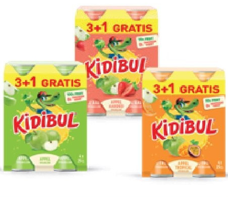 Kidibul Appel, Appel-Aardbei en Appel-Tropical 4 x 25 cl