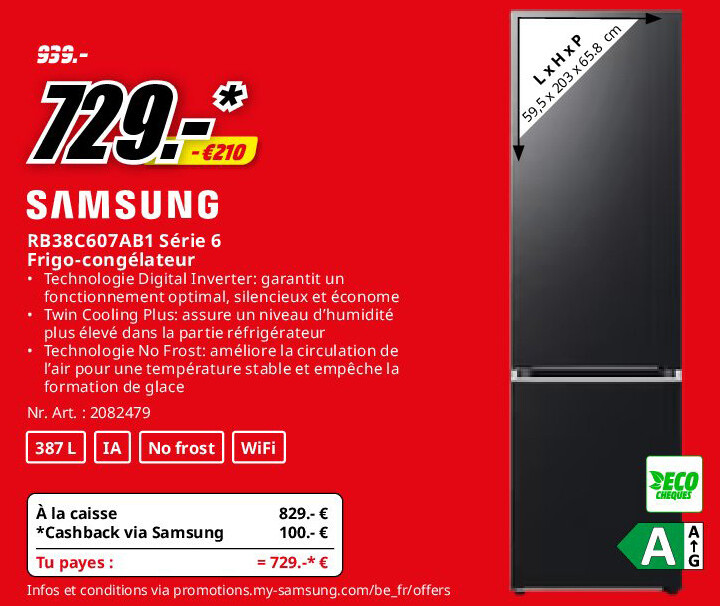 Samsung RB38C607AB1 Série 6 Frigo-congélateur
