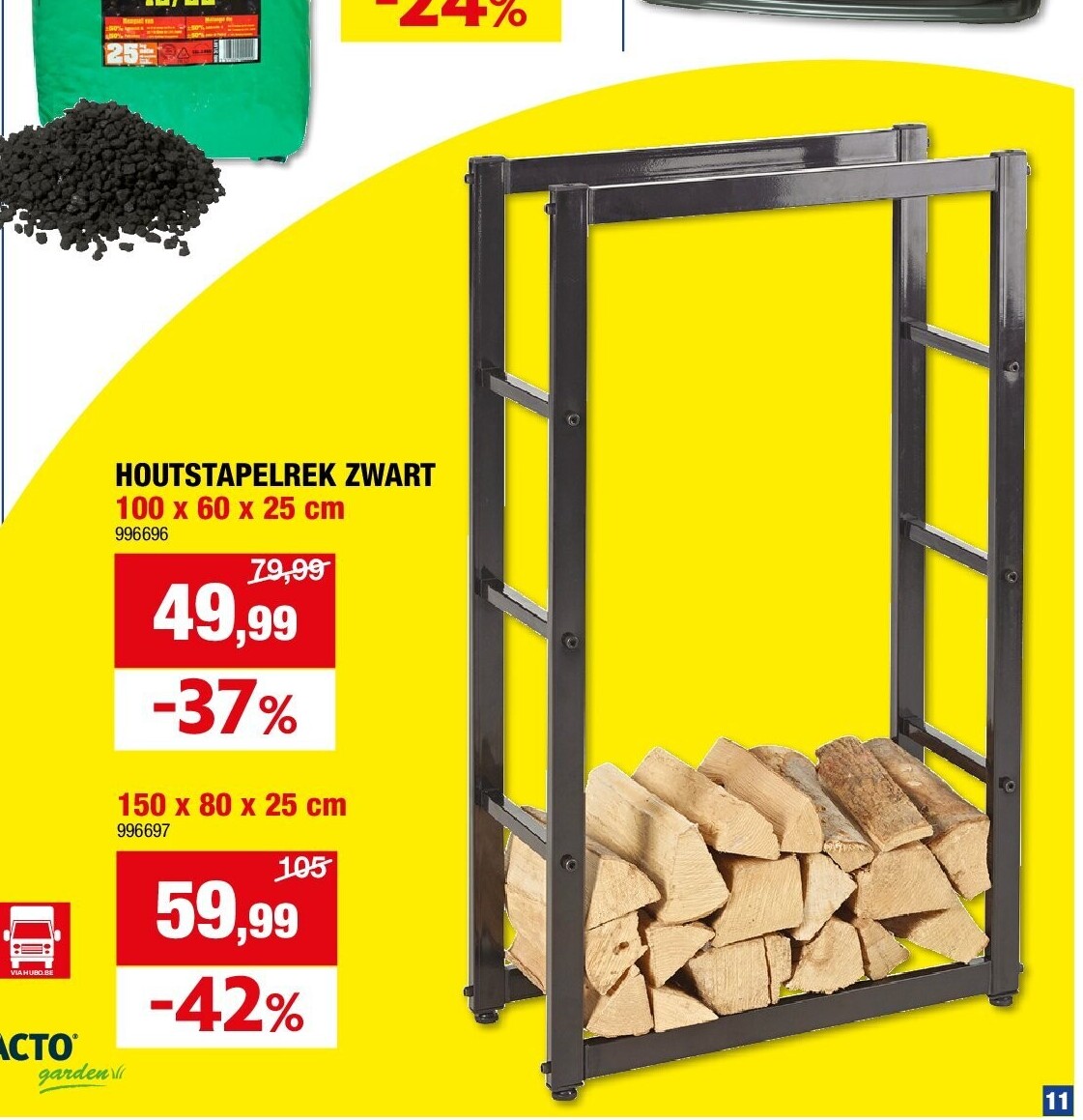 HOUTSTAPELREK ZWART 100 x 60 x 25 cm