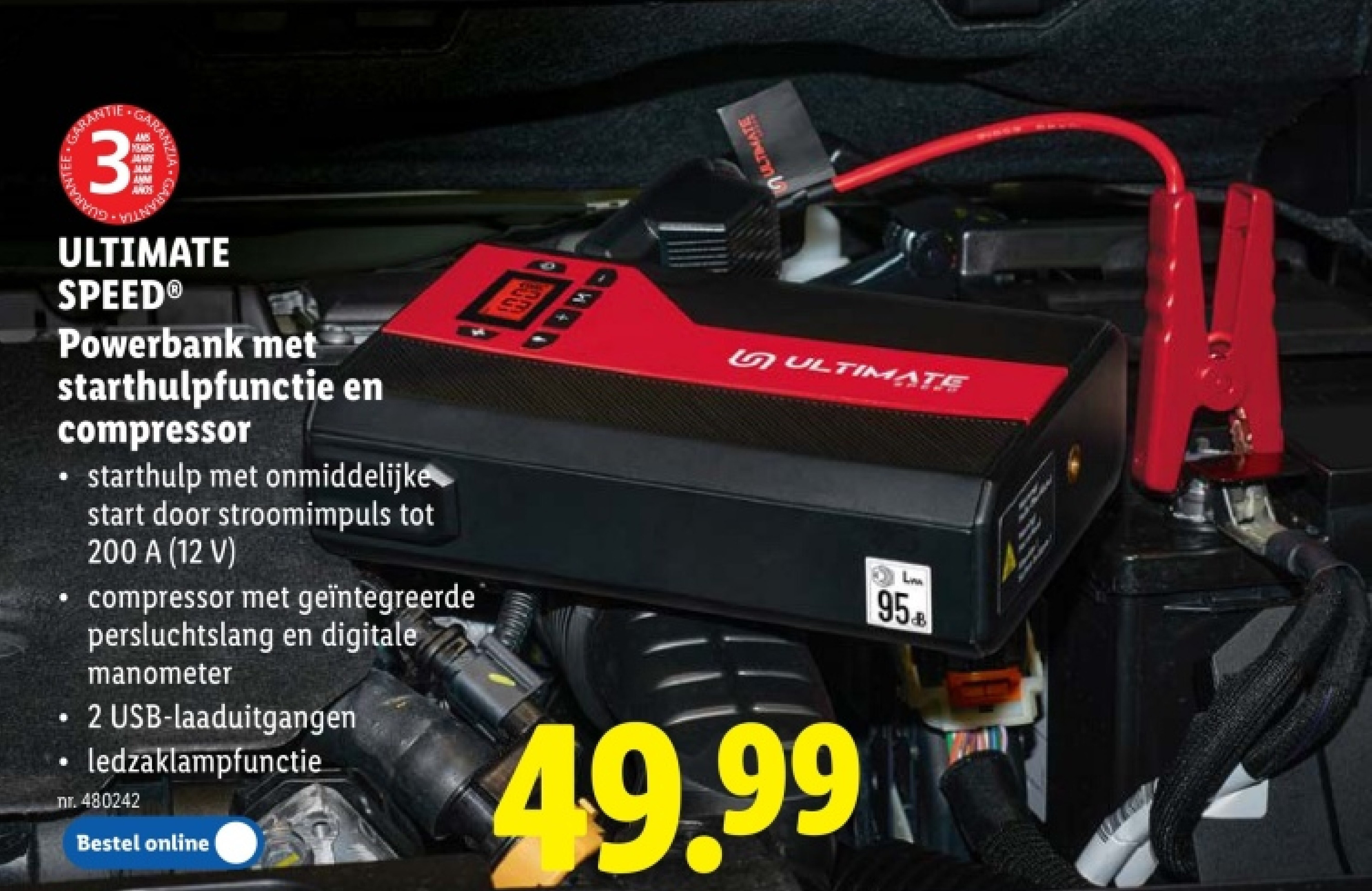 Powerbank met starthulpfunctie en compressor