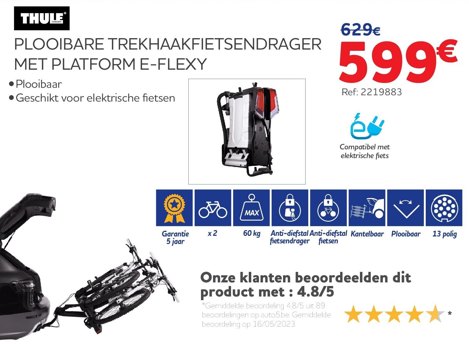 PLOOIBARE TREKHAAKFIETSENDRAGER MET PLATFORM E-FLEXY