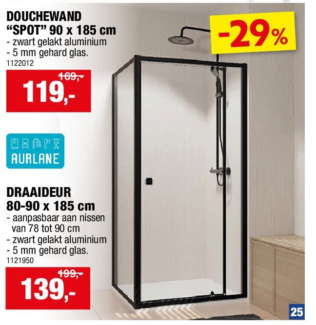 DOUCHEWAND “SPOT” 90 x 185 cm