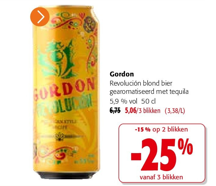 Gordon Revolución blond bier gearomatiseerd met tequila 5,9 % vol 50 cl