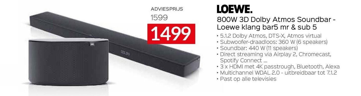 800W 3D Dolby Atmos Soundbar - Loewe klang bar5 mr & sub 5