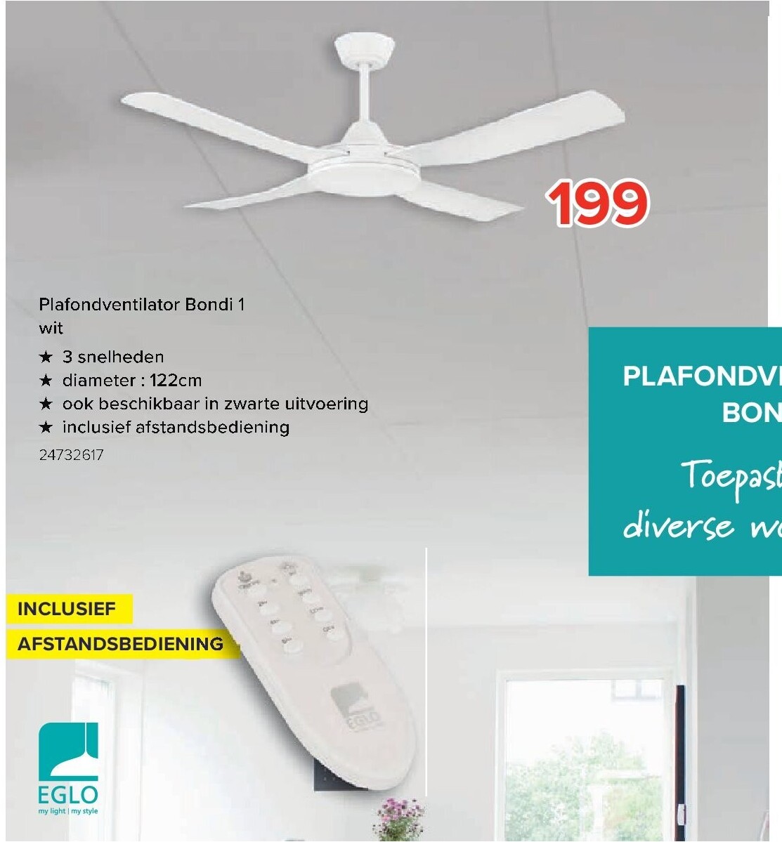Plafondventilator Bondi 1 wit 24732617