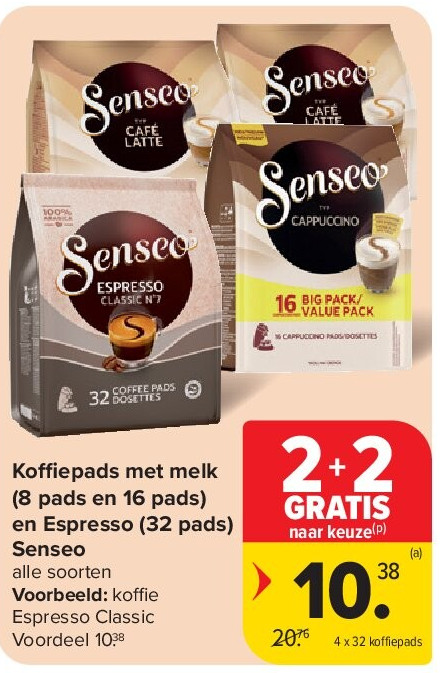 Koffiepads met melk (8 pads en 16 pads) en Espresso (32 pads) Senseo
