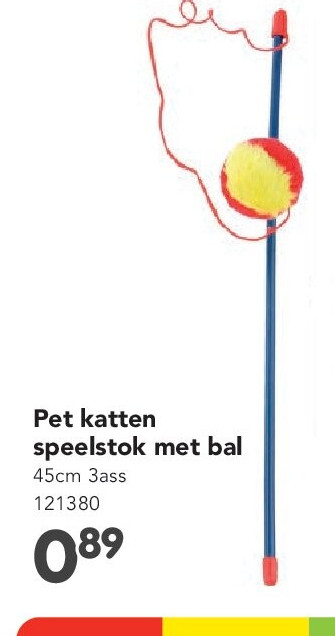 Pet katten speelstok met bal 45cm 3ass 121380
