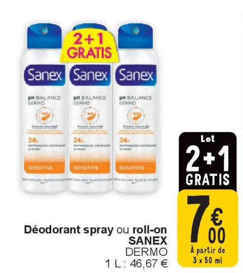 Déodorant spray ou roll-on SANEX DERMO