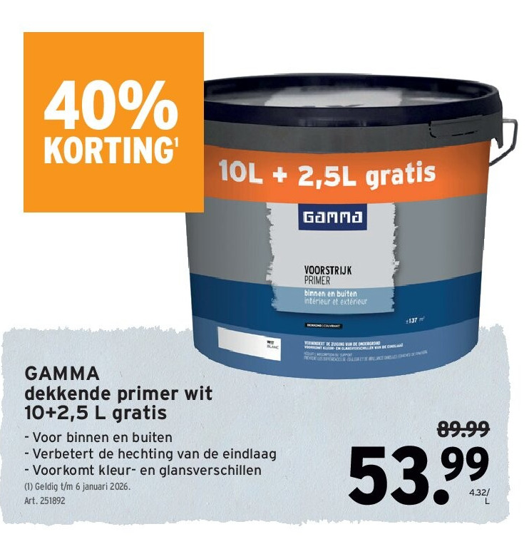 GAMMA dekkende primer wit 10+2,5 L gratis