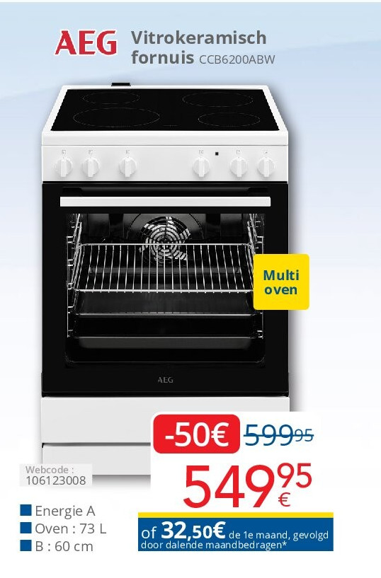 AEG Vitrokeramisch fornuis CCB6200ABW