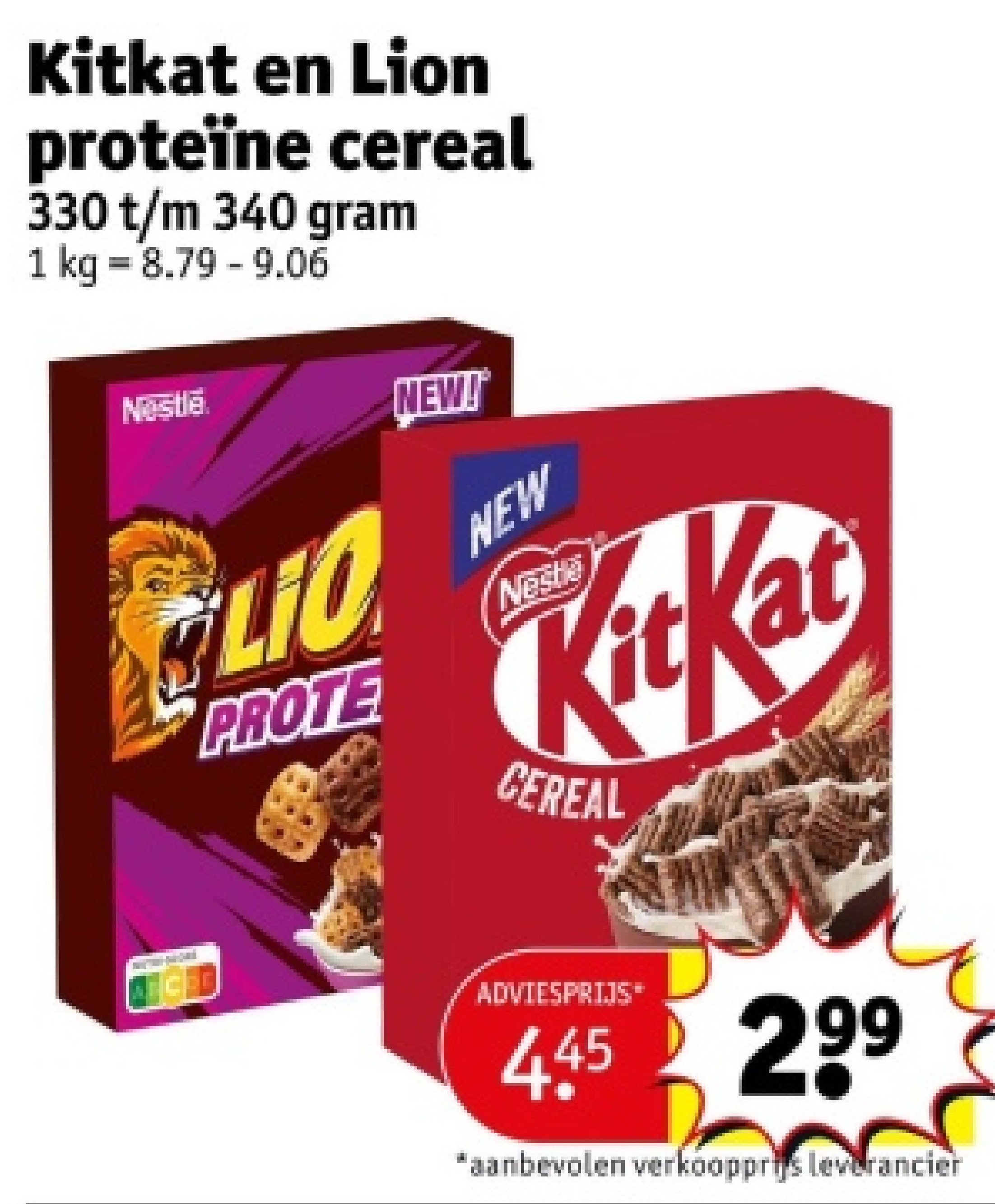 Kitkat en Lion proteïne cereal