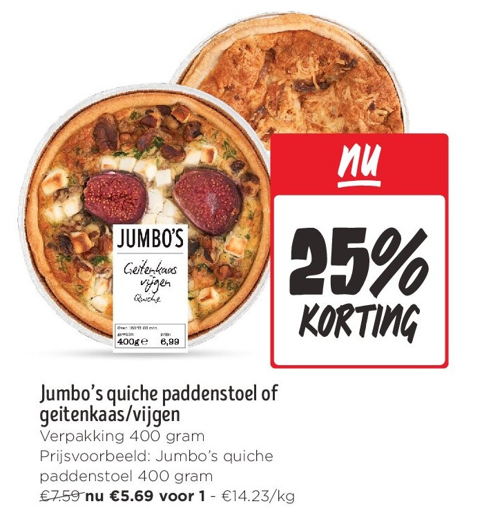 Jumbo’s quiche paddenstoel of geitenkaas/vijgen