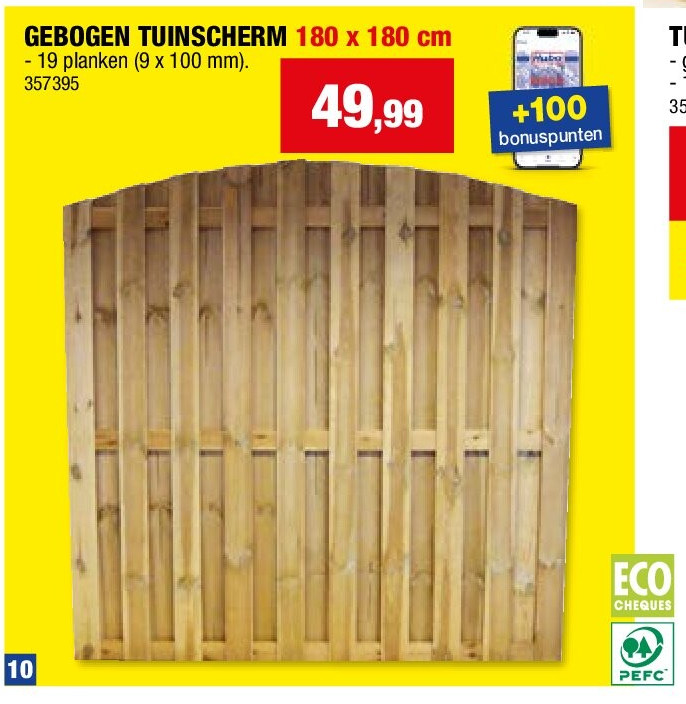GEBOGEN TUINSCHERM 180 x 180 cm