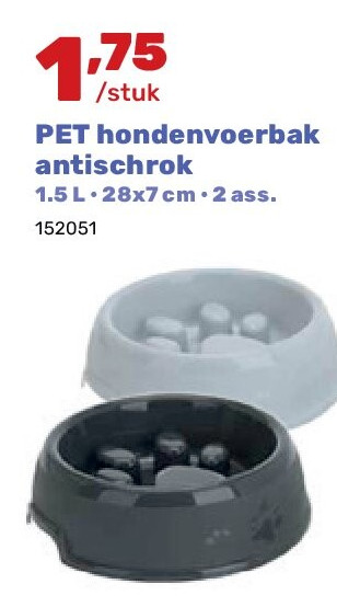PET hondenvoerbak antischrok 1.5 L • 28x7 cm • 2 ass.