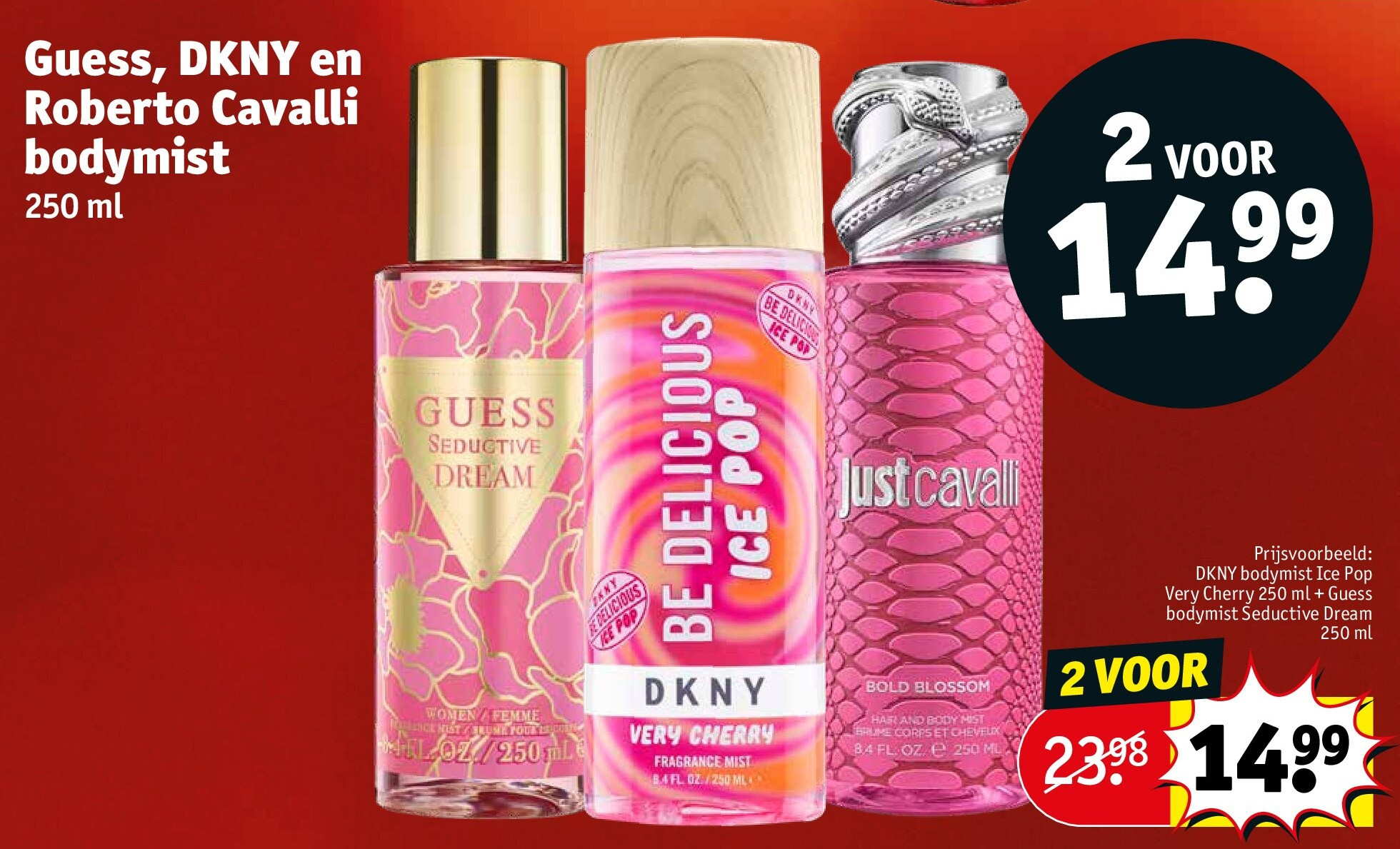 Guess, DKNY en Roberto Cavalli bodymist 250 ml
