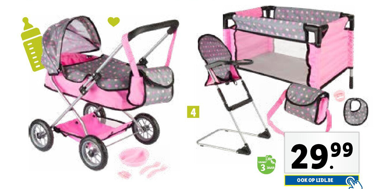 ® SET MET POPPENWAGEN OF -BED