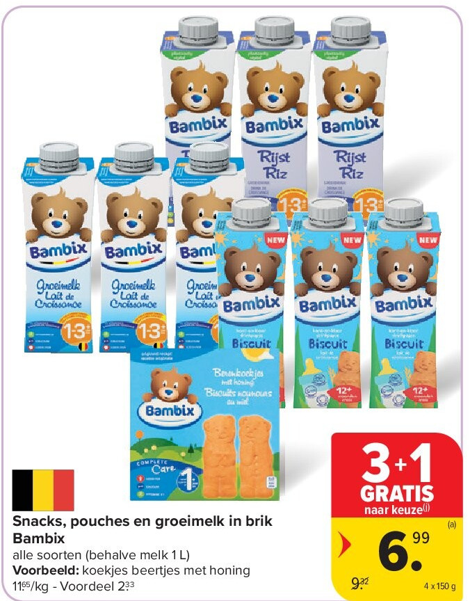 Snacks, pouches en groeimelk in brik Bambix