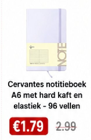 Cervantes notitieboek A6 met hard kaft en elastiek - 96 vellen