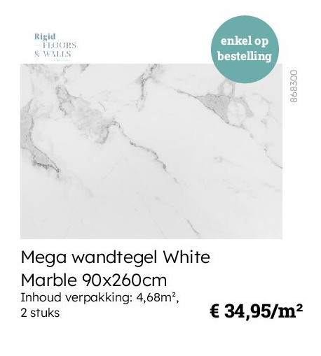 Mega wandtegel White Marble 90x260cm Inhoud verpakking: 4,68m², 2 stuks