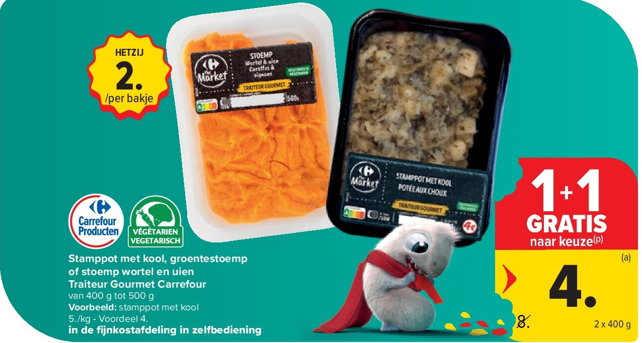 Stamppot met kool, groentestoemp of stoemp wortel en uien Traiteur Gourmet Carrefour