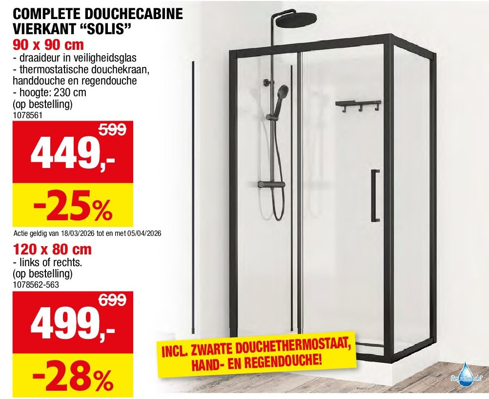 COMPLETE DOUCHECABINE VIERKANT “SOLIS” 90 x 90 cm
