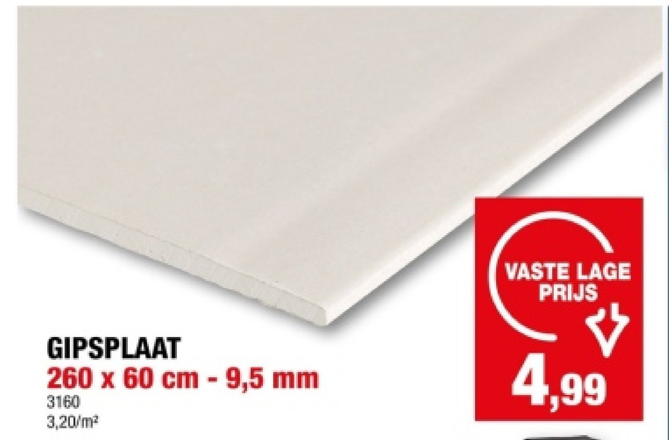 GIPSPLAAT 260 x 60 cm - 9,5 mm