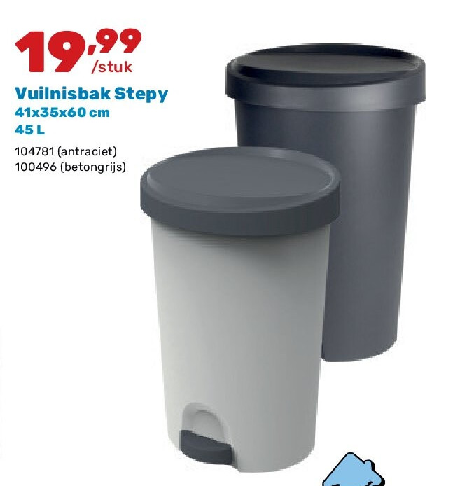 Vuilnisbak Stepy 41x35x60 cm 45 L