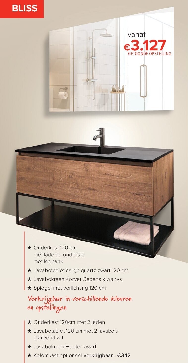 BLISS Onderkast 120 cm met lade en onderstel met legbank