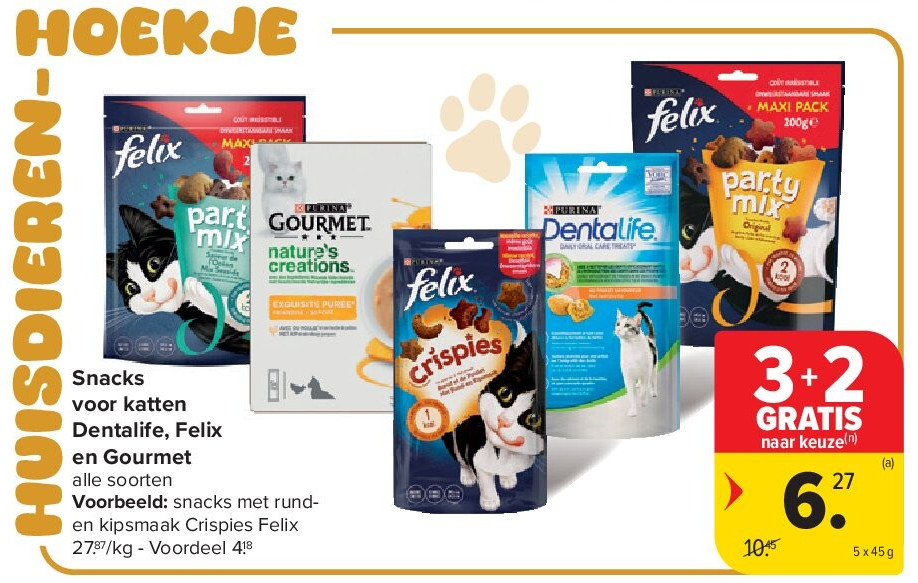 Snacks voor katten Dentalife, Felix en Gourmet