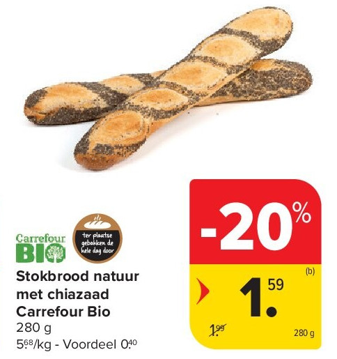 Stokbrood natuur met chiazaad Carrefour Bio