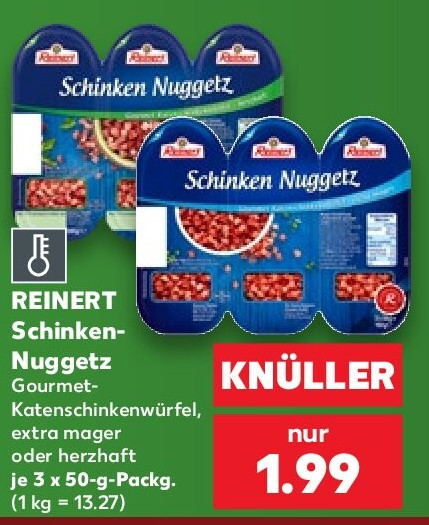 REINERT SchinkenNuggetz GourmetKatenschinkenwürfel, extra mager oder herzhaft je 3 x 50-g-Packg. (1 kg = 13.27)