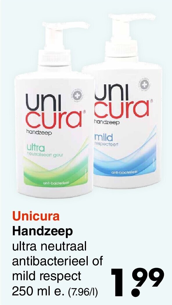 Unicura Handzeep ultra neutraal antibacterieel of mild respect 250 ml