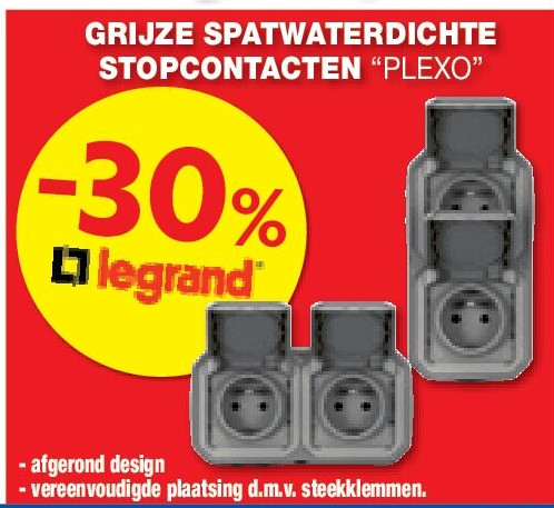 GRIJZE SPATWATERDICHTE STOPCONTACTEN “PLEXO”