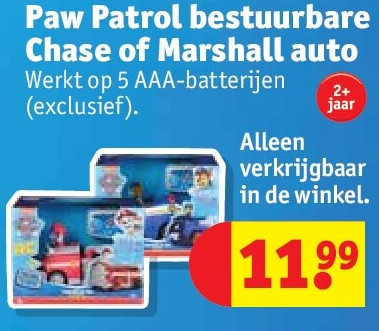 Paw Patrol bestuurbare Chase of Marshall auto