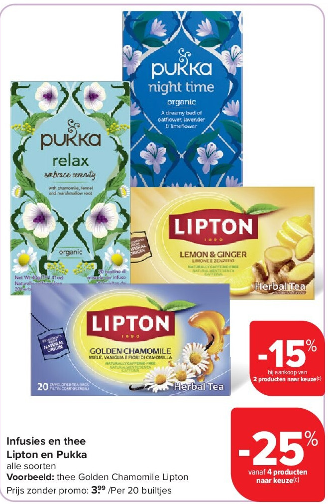 Infusies en thee Lipton en Pukka