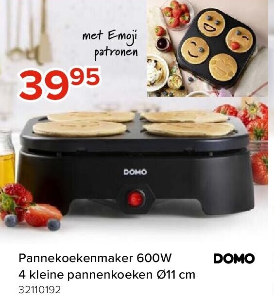 Pannekoekenmaker 600W 4 kleine pannenkoeken Ø11 cm