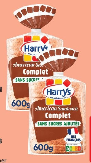 Pain de mie American Sandwich Complet Harrys 600 g