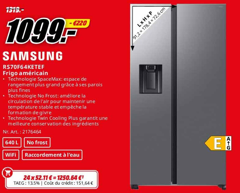 Samsung RS70F64KETEF Frigo américain