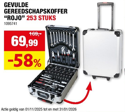 GEVULDE GEREEDSCHAPSKOFFER “ROJO” 253 STUKS