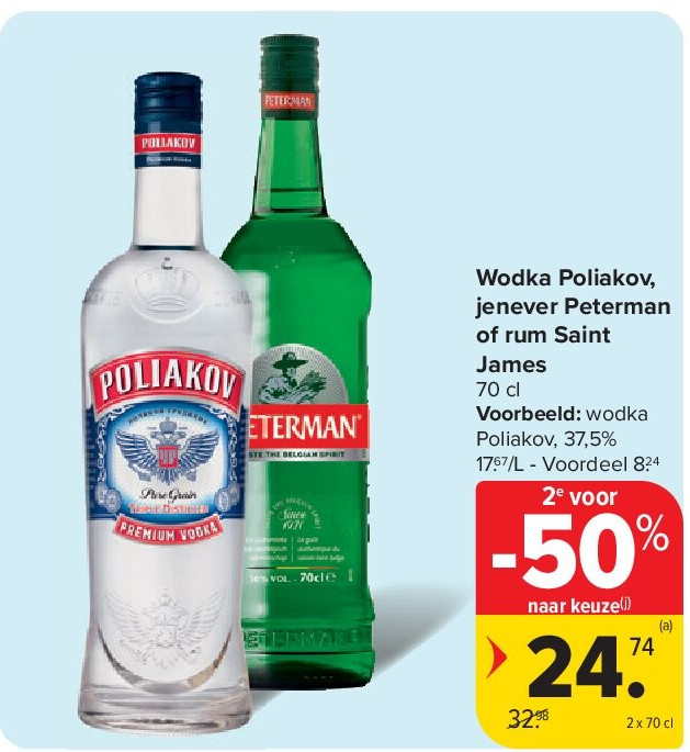 Wodka Poliakov, jenever Peterman of rum Saint James