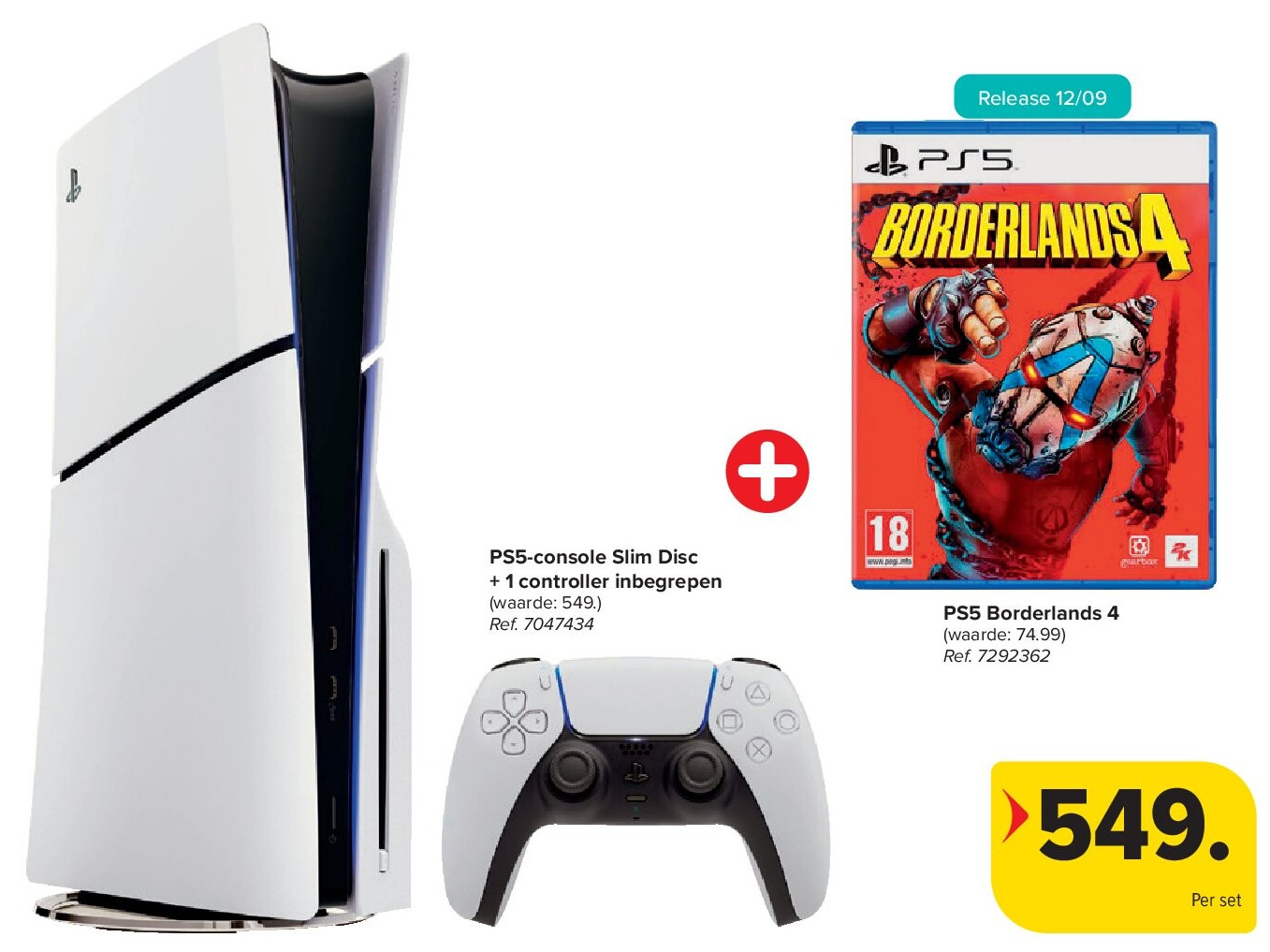 PS5-console Slim Disc + 1 controller inbegrepen + PS5 Borderlands 4