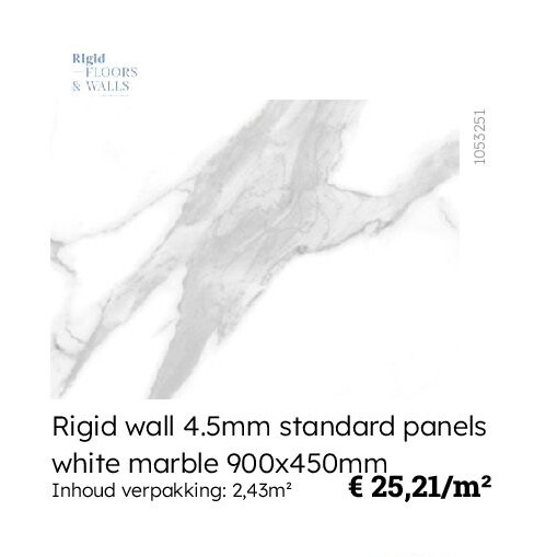 Rigid wall 4.5mm standard panels white marble 900x450mm Inhoud verpakking: 2,43m²