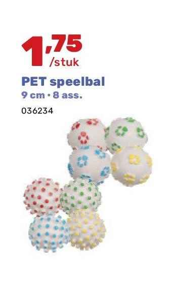 PET speelbal 9 cm • 8 ass.