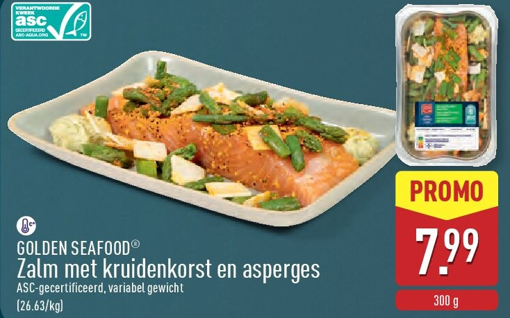 Zalm met kruidenkorst en asperges
